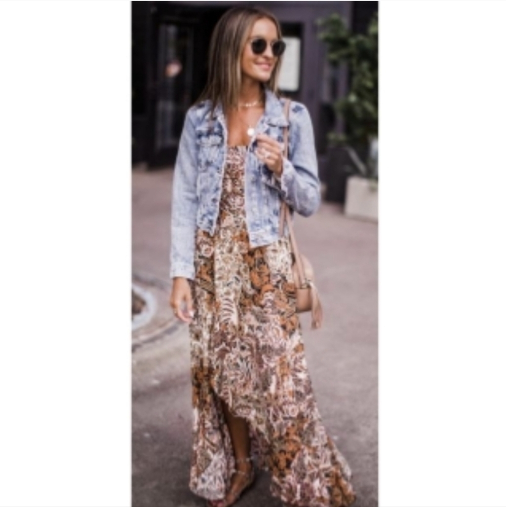 Free People forever yours smocked printed boho maxi slip dress xs small - Picture 3 of 13